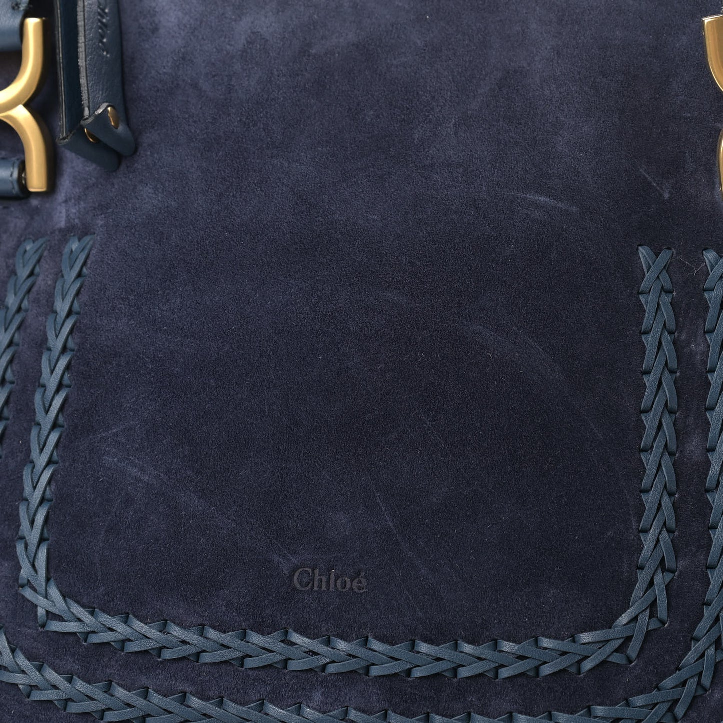 Suede Calfskin Braided Medium Marcie Satchel Navy