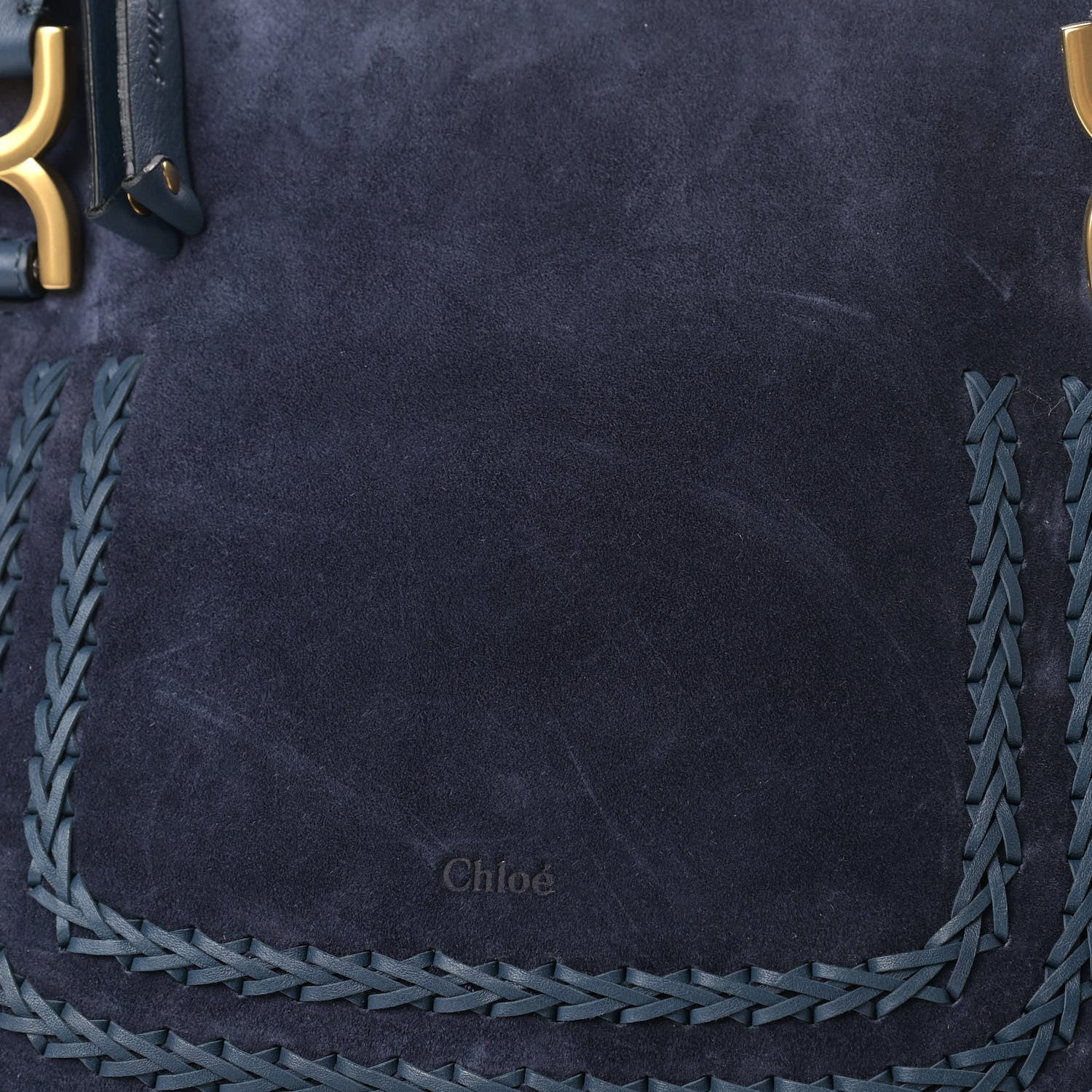 Chloe Suede Calfskin Braided Medium Marcie Satchel Navy 10 of 10