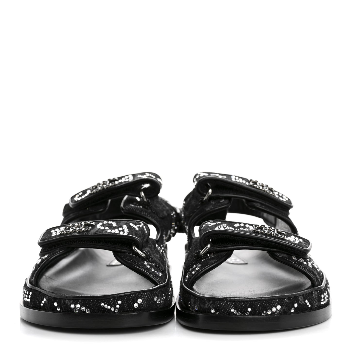Denim Strass Velcro Dad Sandals 39 Black