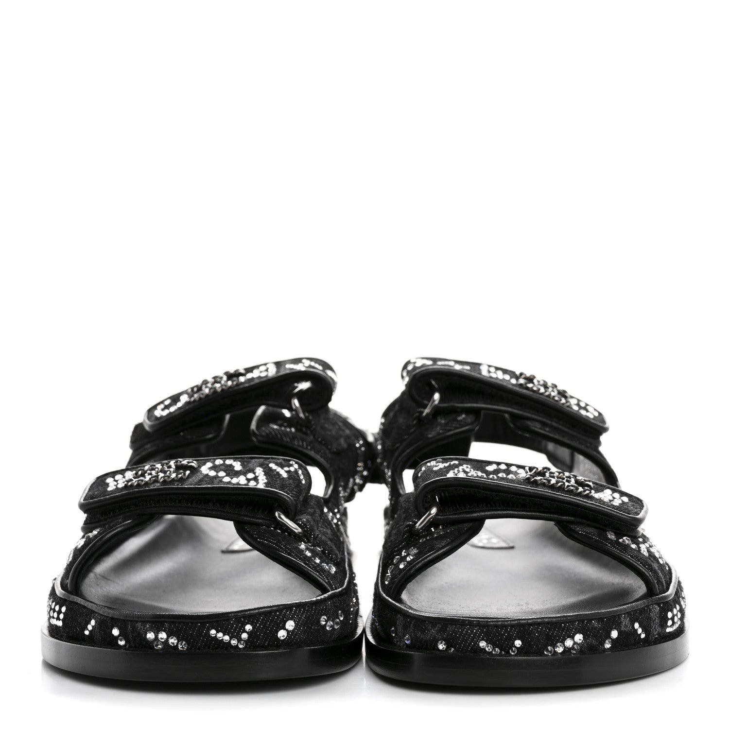 Chanel Denim Strass Velcro Dad Sandals 39 Black 3 of 9