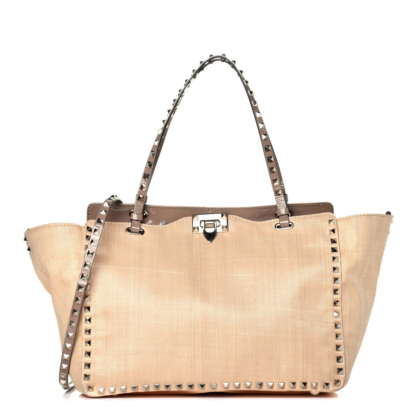 Raffia Medium Rockstud Tote Natural