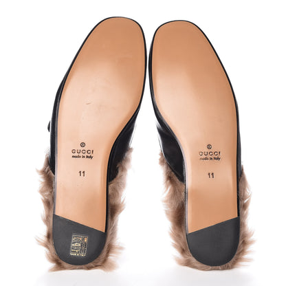 Gucci Goatskin Fur Web GG Skull Embroidered Mens Princetown Slippers 11 Black 7 of 9