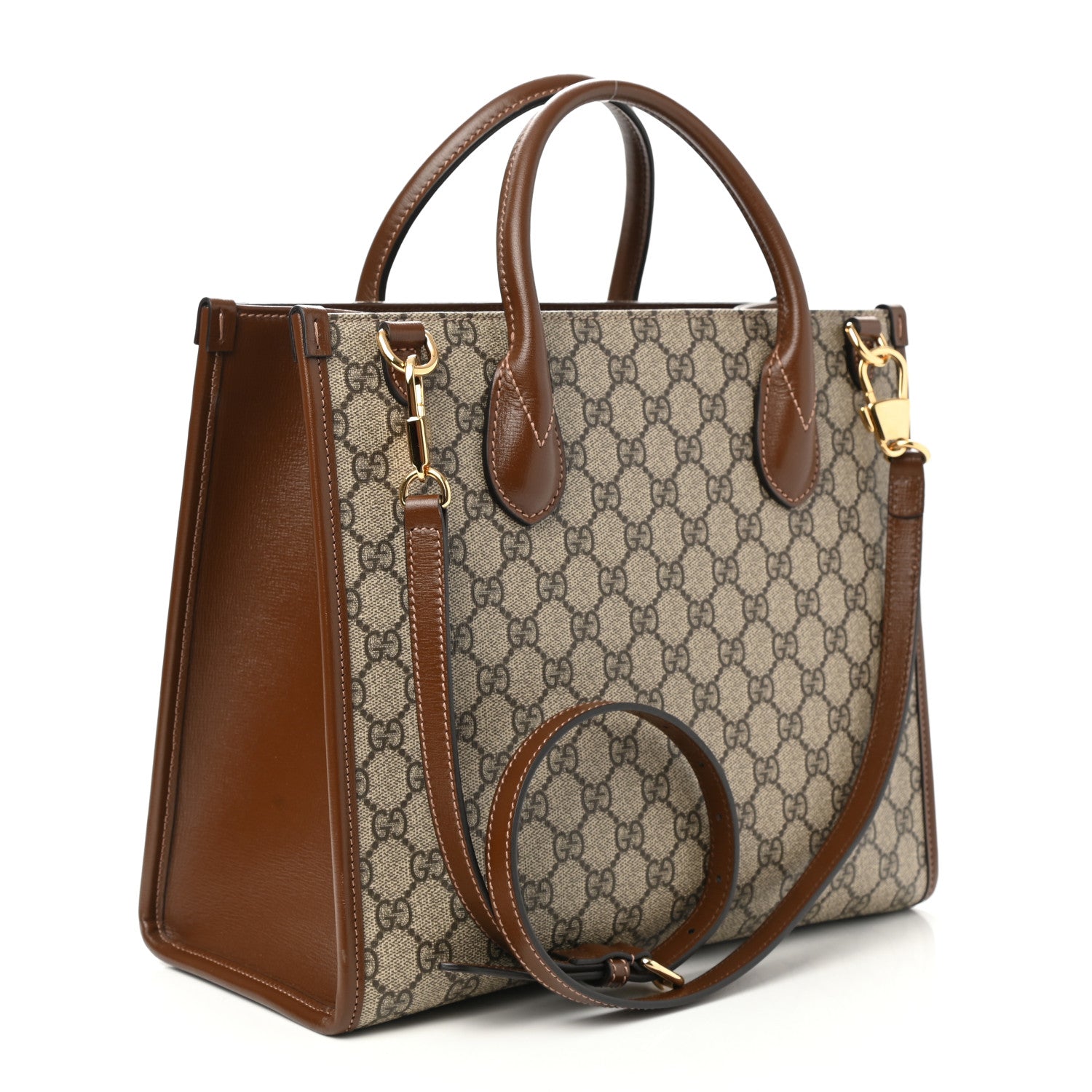 Gucci GG Supreme Monogram Azalea Calfskin Small Retro Interlocking G Tote Bag Beige Ebony Brown Sugar 3 of 11