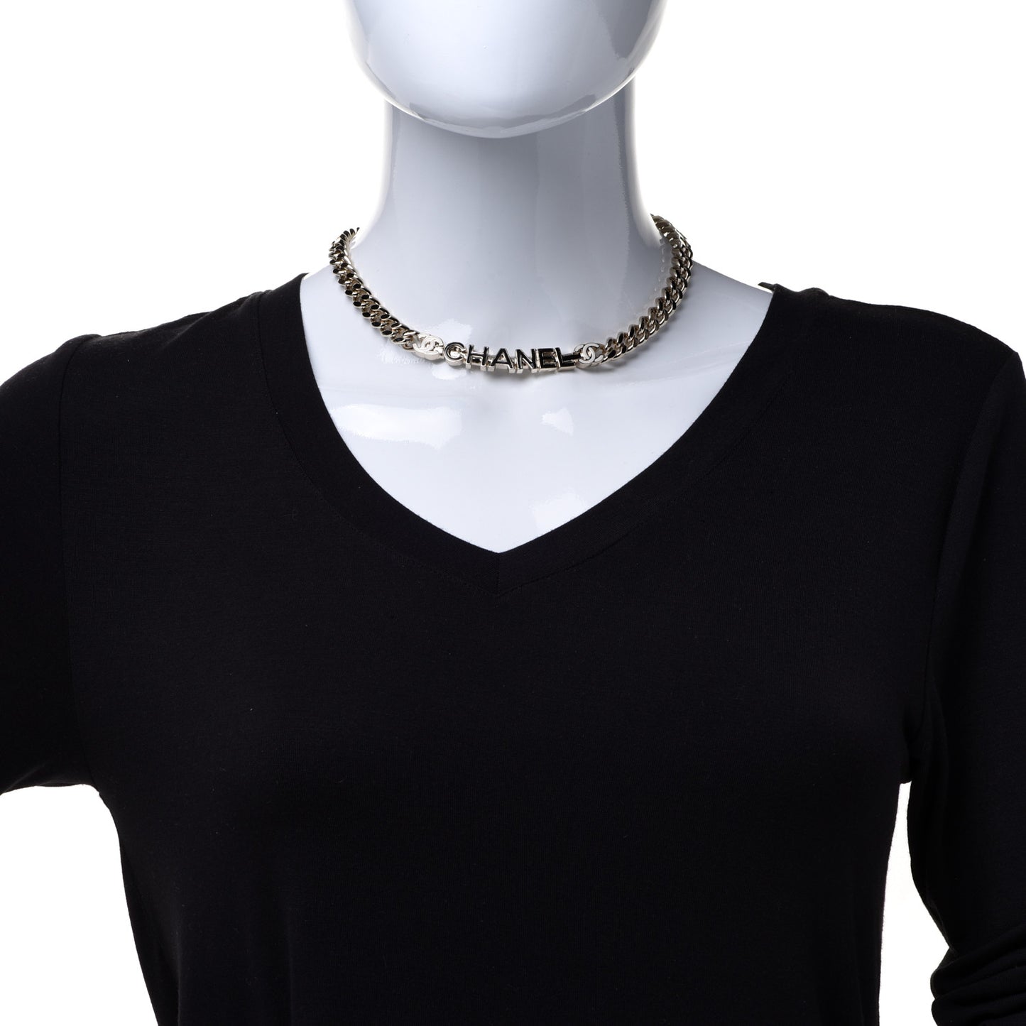 Enamel Metal Logo Choker Necklace Gold White Black