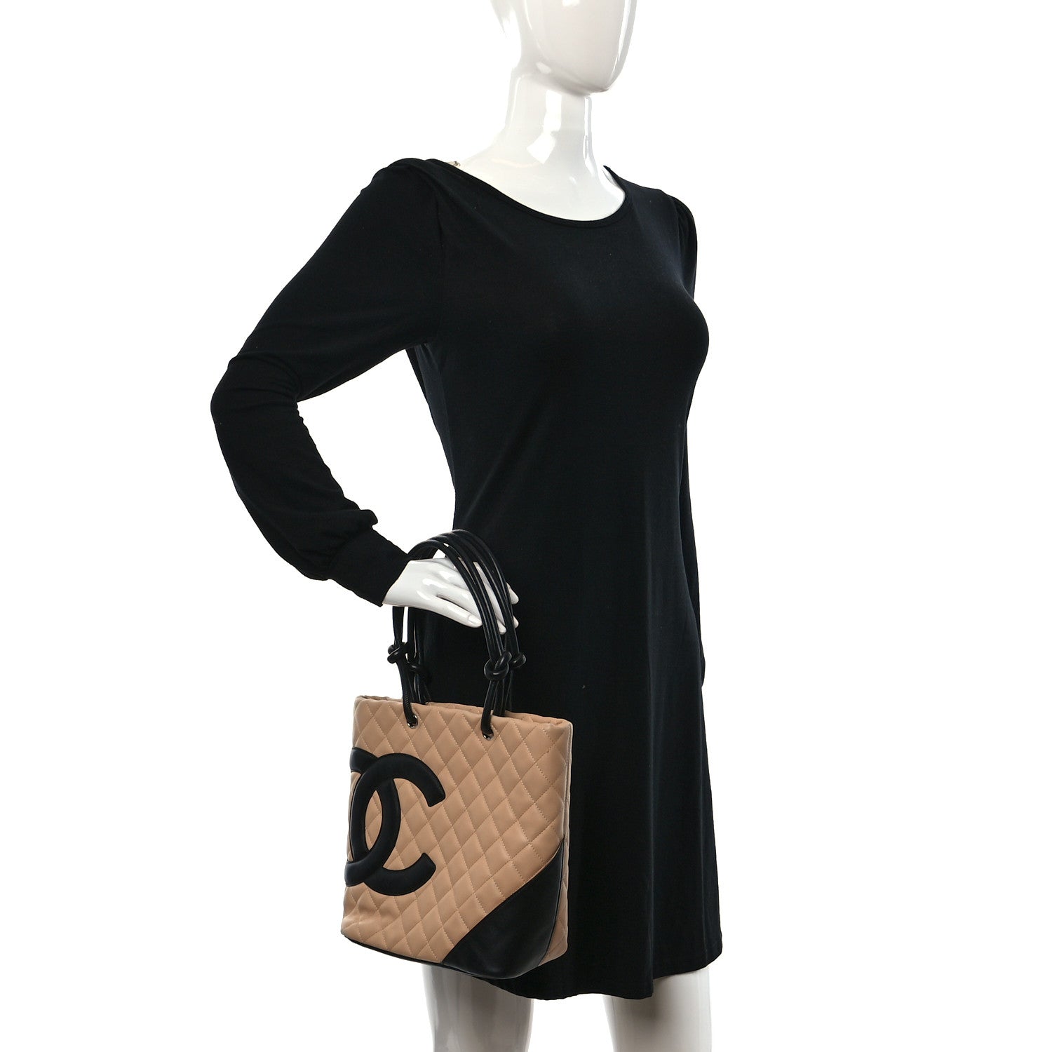 Chanel Calfskin Quilted Medium Cambon Tote Beige Black 2 of 14