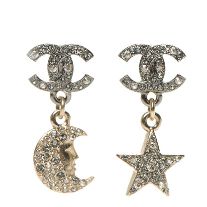Chanel Ruthenium Crystal CC Star Moon Earrings Grey Gold 1 of 4