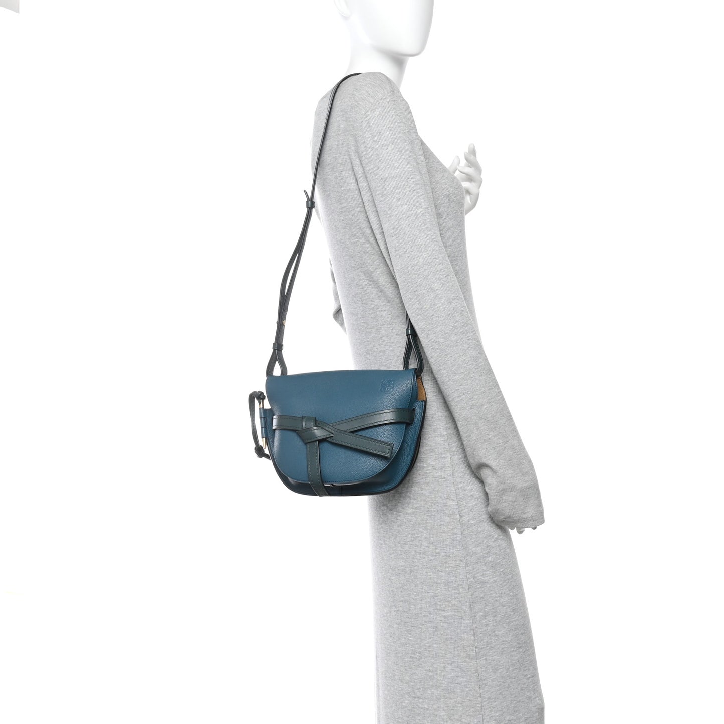 Grained Calfskin Small Gate Crossbody Bag Petroleum Blue Cypress
