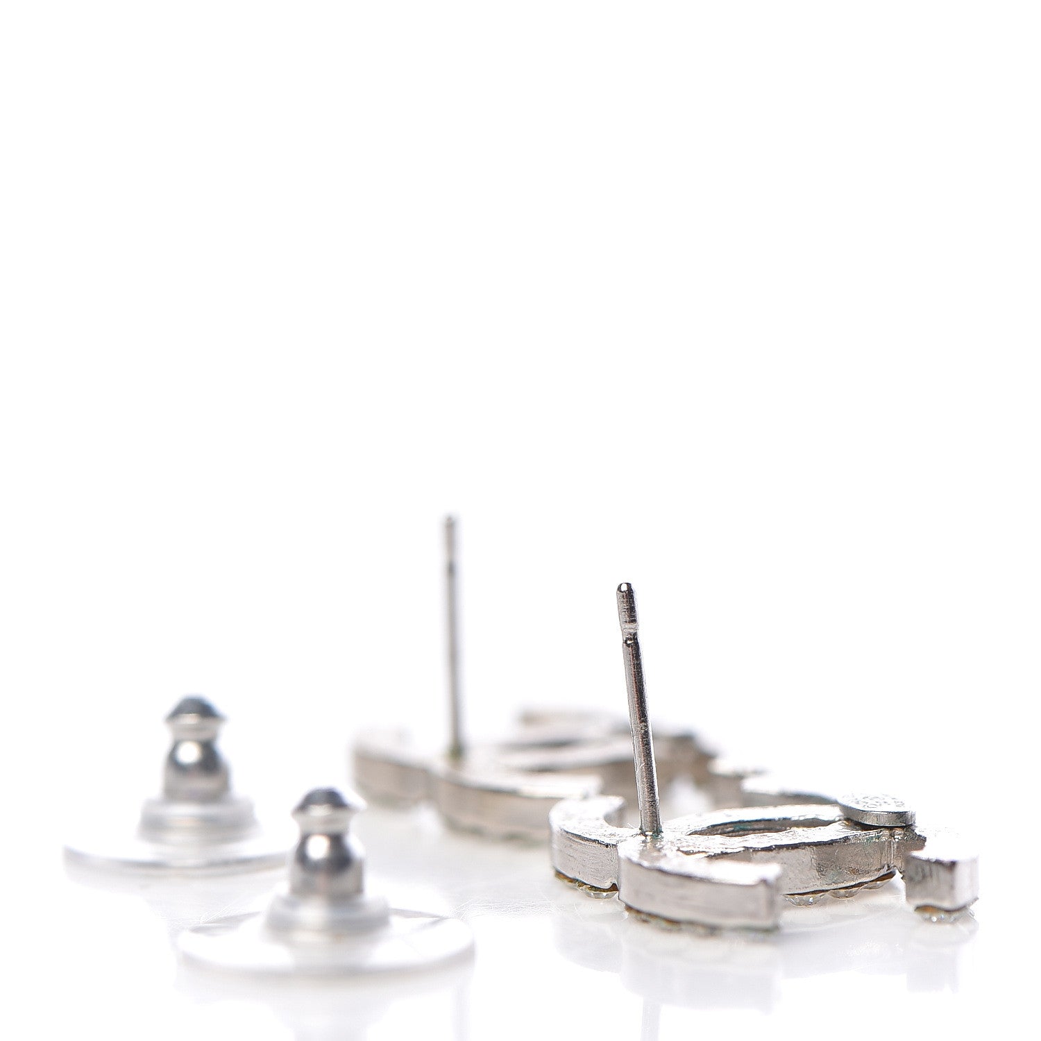 Chanel Crystal CC Earrings Silver 4 of 4