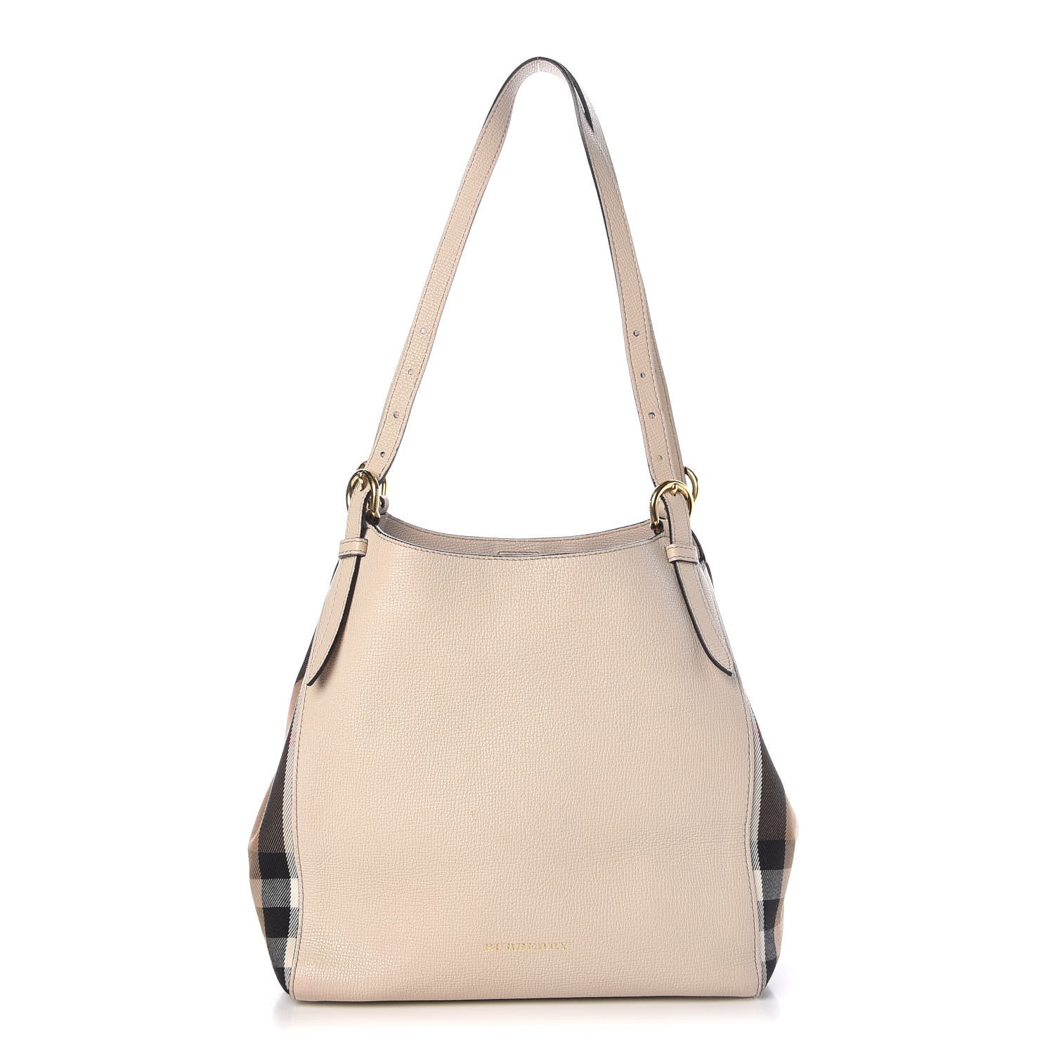 Burberry Grainy Calfskin House Check Small Canterbury Tote Limestone 1 of 13