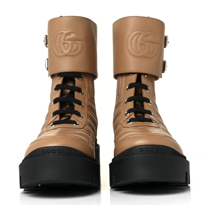 Gucci Nappa Frances GG Matelasse Platform Combat Boots 37.5 Natural Tan 2 of 8