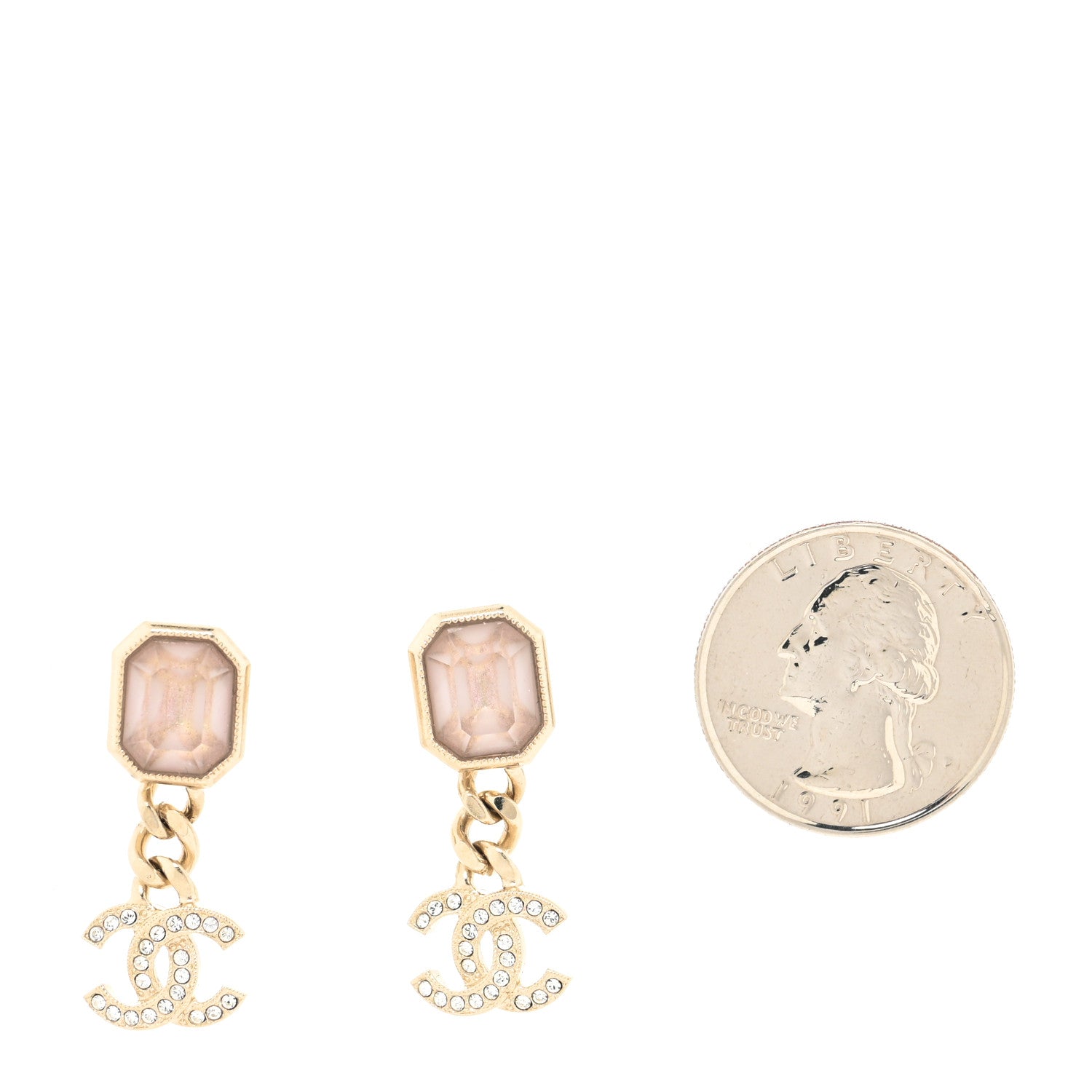 Chanel Crystal CC Chain Drop Earrings Pink Gold 2 of 4