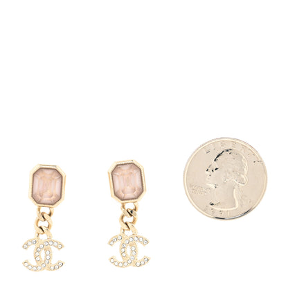 Chanel Crystal CC Chain Drop Earrings Pink Gold 2 of 4