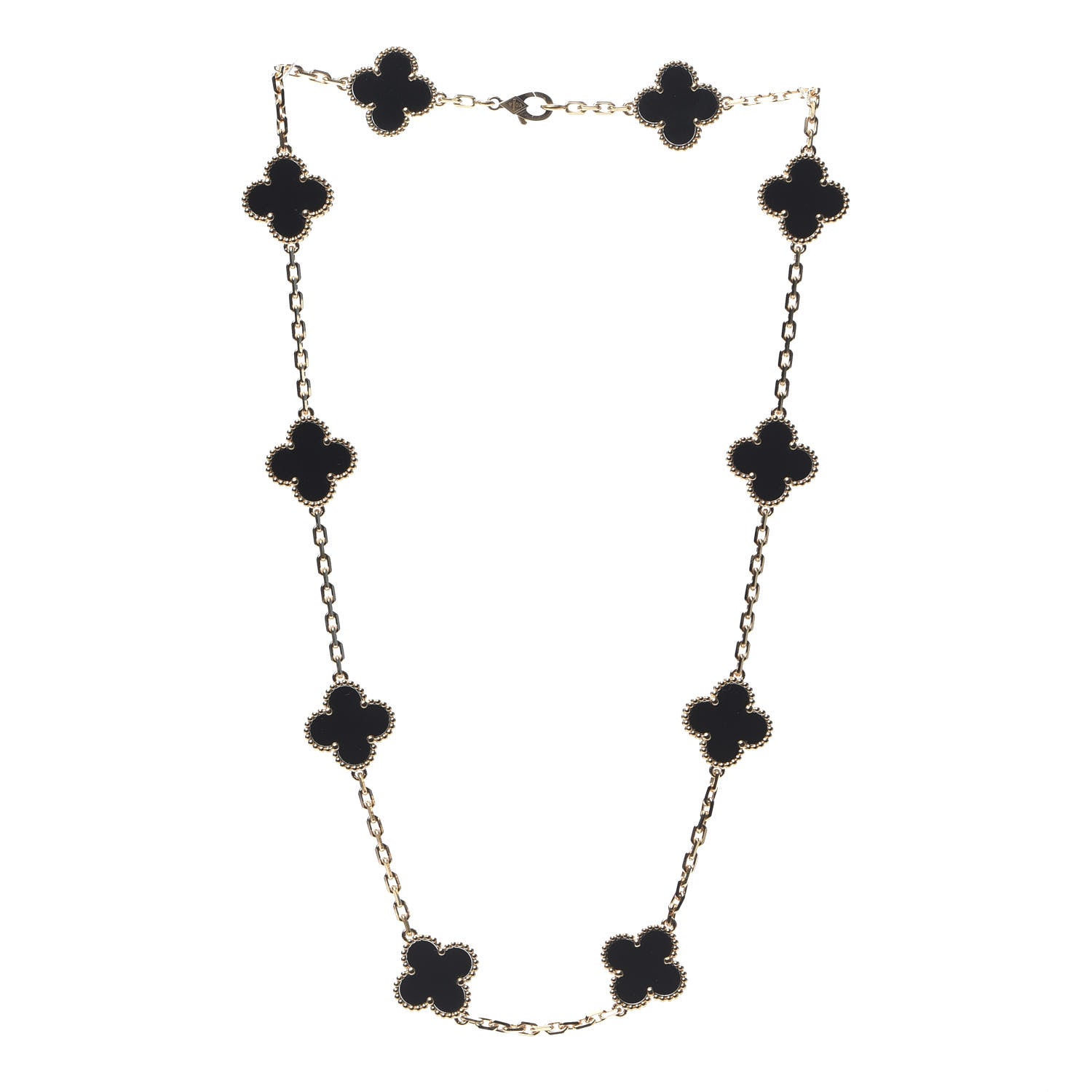 Van Cleef & Arpels 18K Yellow Gold Black Onyx 10 Motifs Vintage Alhambra Necklace 3 of 7