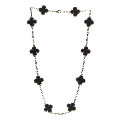 Van Cleef & Arpels 18K Yellow Gold Black Onyx 10 Motifs Vintage Alhambra Necklace 3 of 7