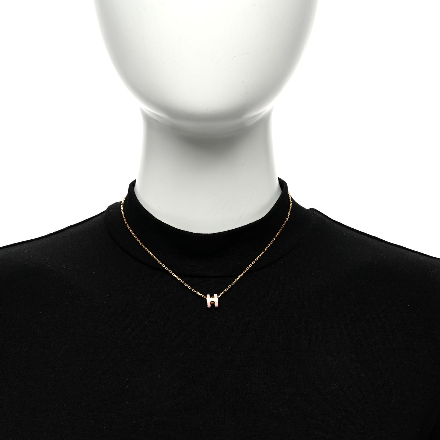 Lacquered Gold Mini Pop H Pendant Necklace Rose Dragee