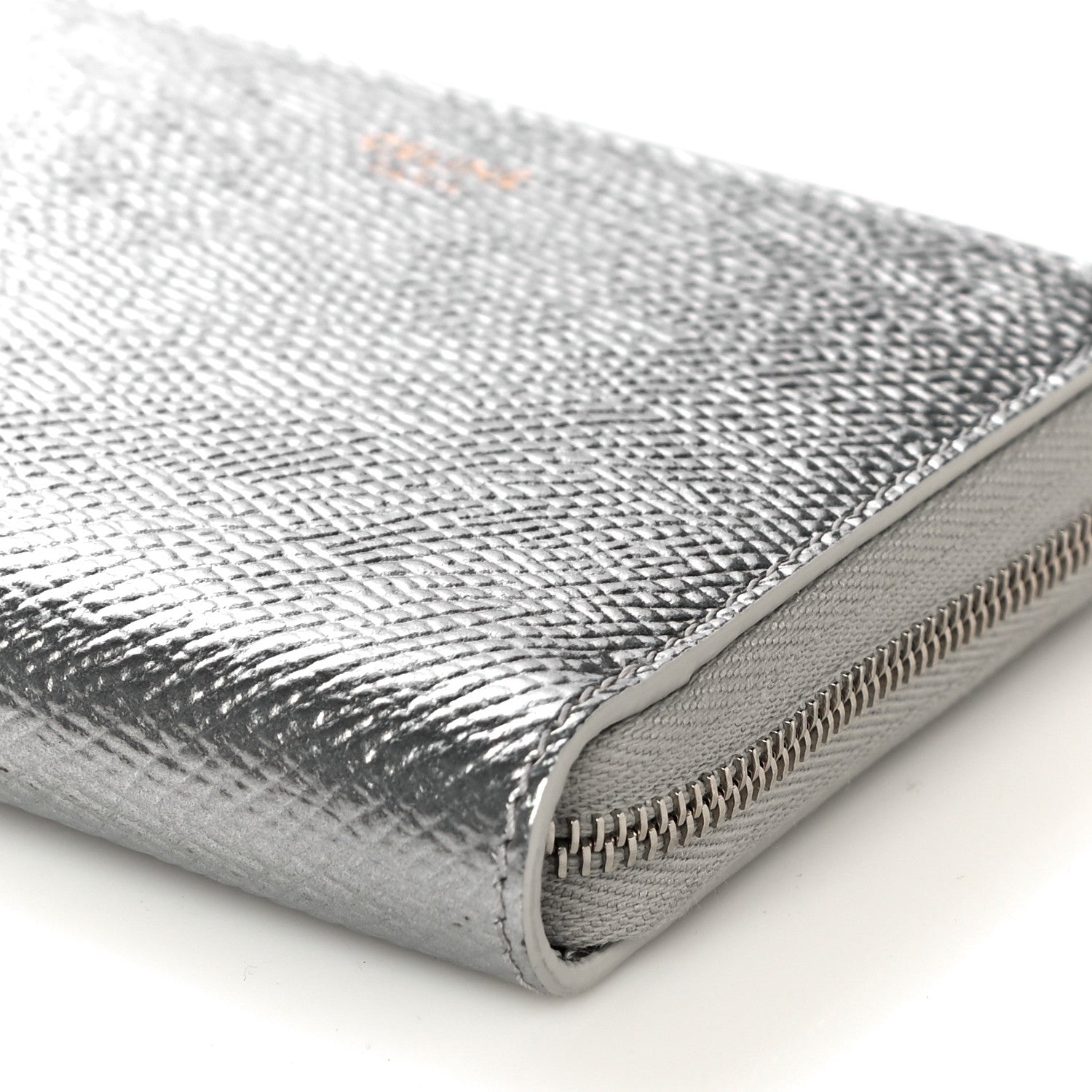 Celine Laminated Grained Calfskin Zip Around Card Holder Wallet Silver 10 of 10