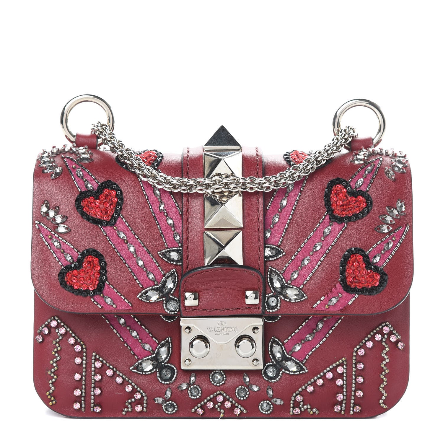 Valentino Garavani Vitello Crystal Loveblade Embellished Mini Glam Lock Rockstud Flap Rubino 1 of 12