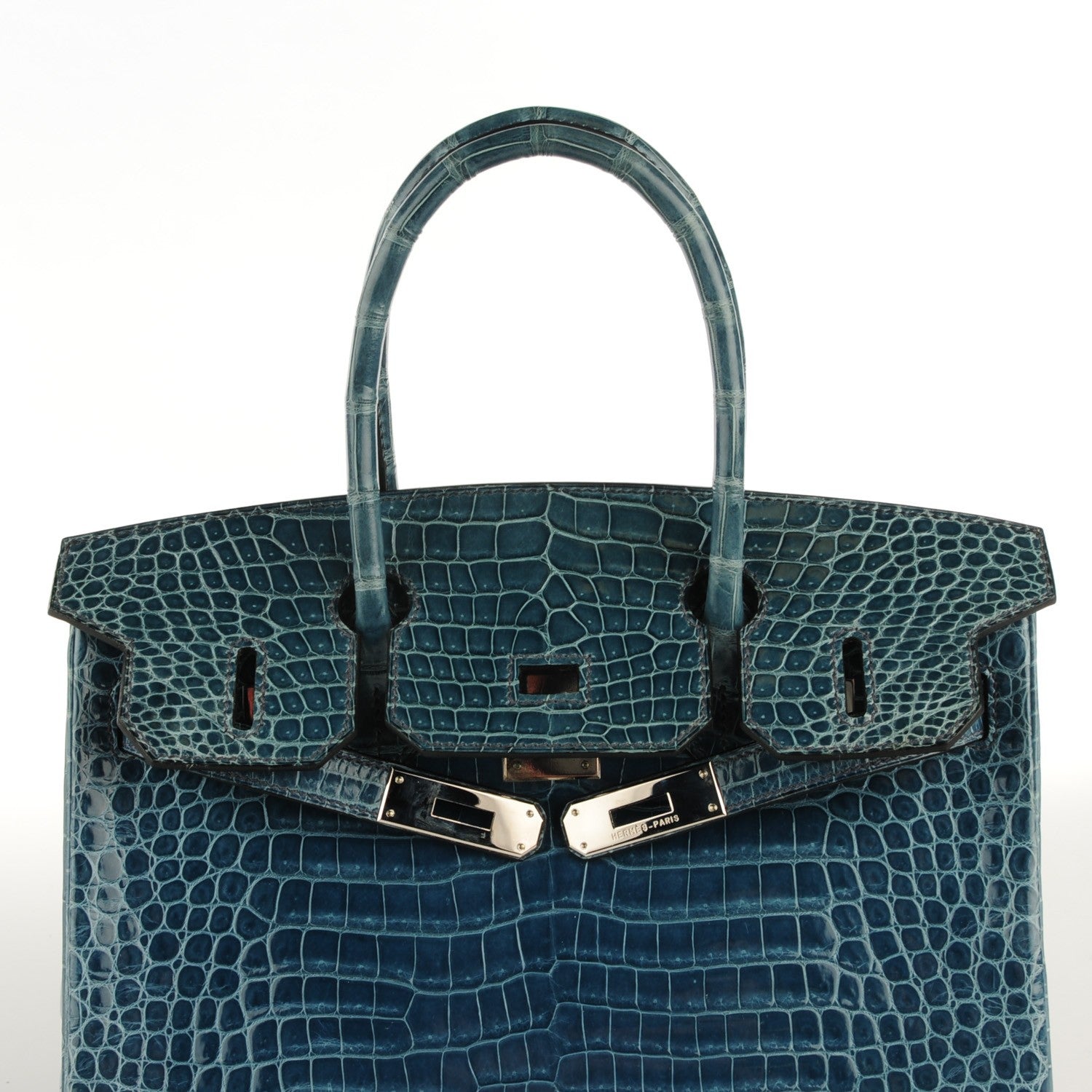 Hermes Shiny Porosus Crocodile Birkin 30 Blue Jean 7 of 32