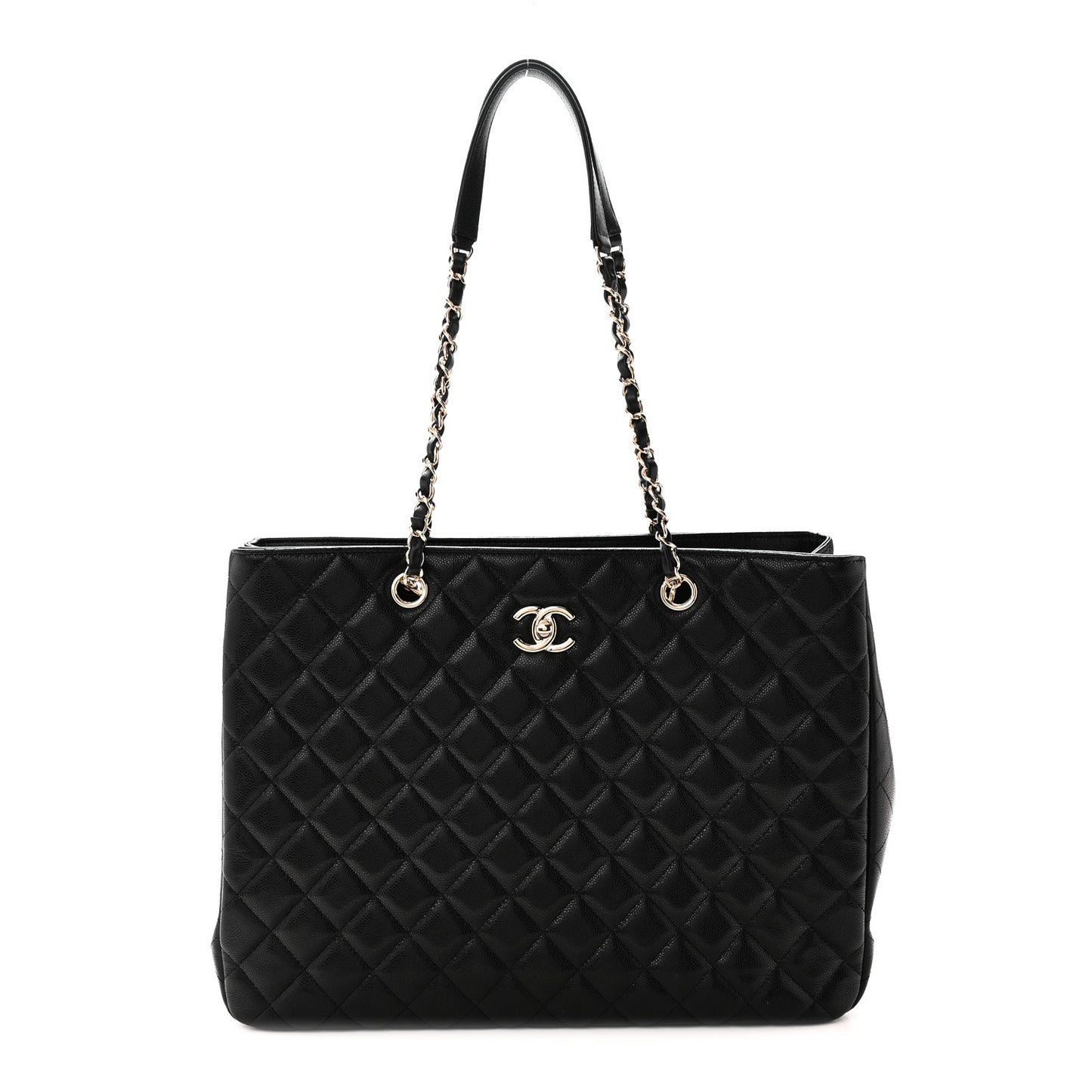 Caviar Quilted Large Classic Shopping Tote Black