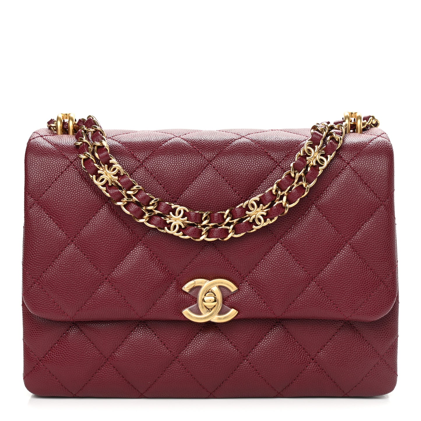 Caviar Quilted Coco First Flap Burgundy