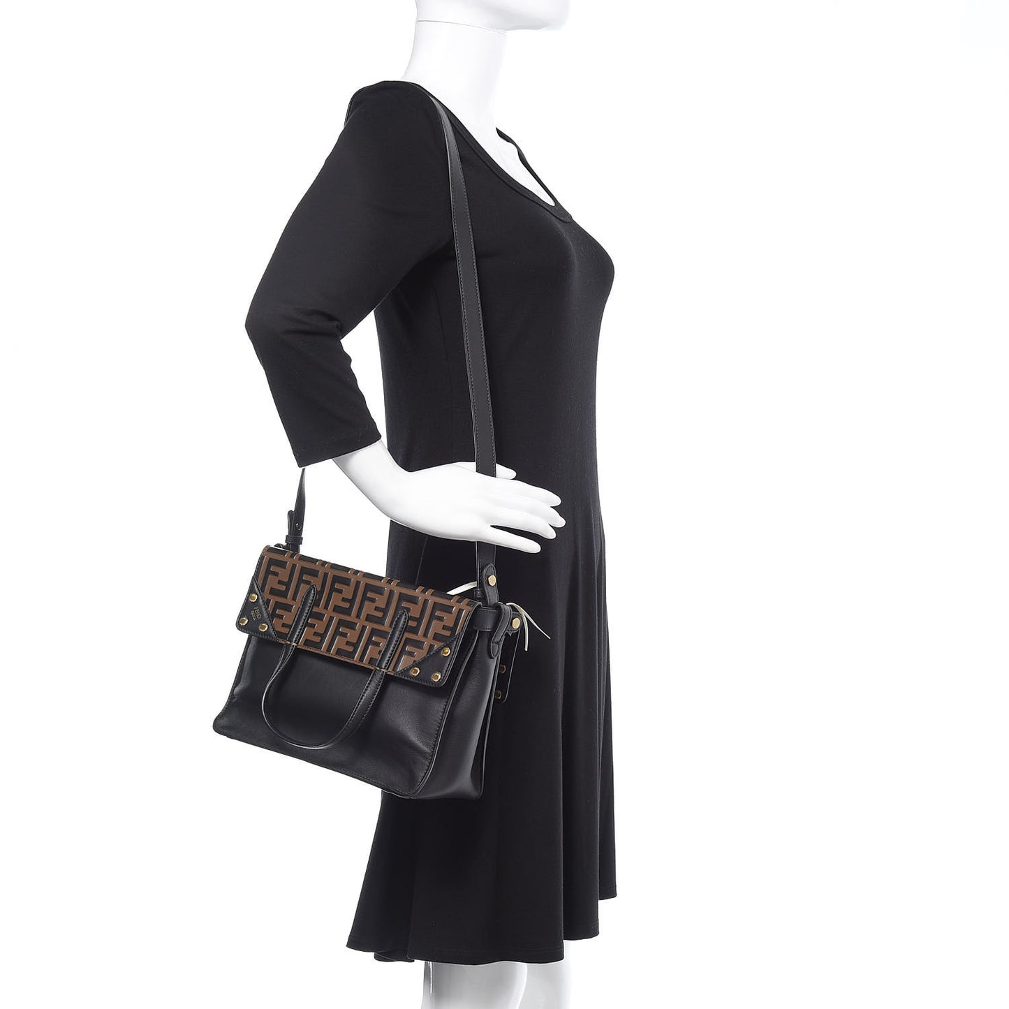Vitello Grace Bi-Color FF 1974 Embossed Flip Tote Black Maya