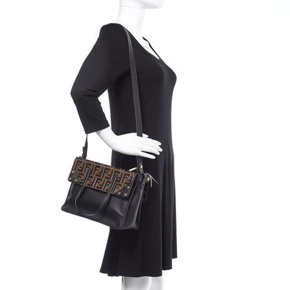 Fendi Vitello Grace Bi-Color FF 1974 Embossed Flip Tote Black Maya 2 of 14