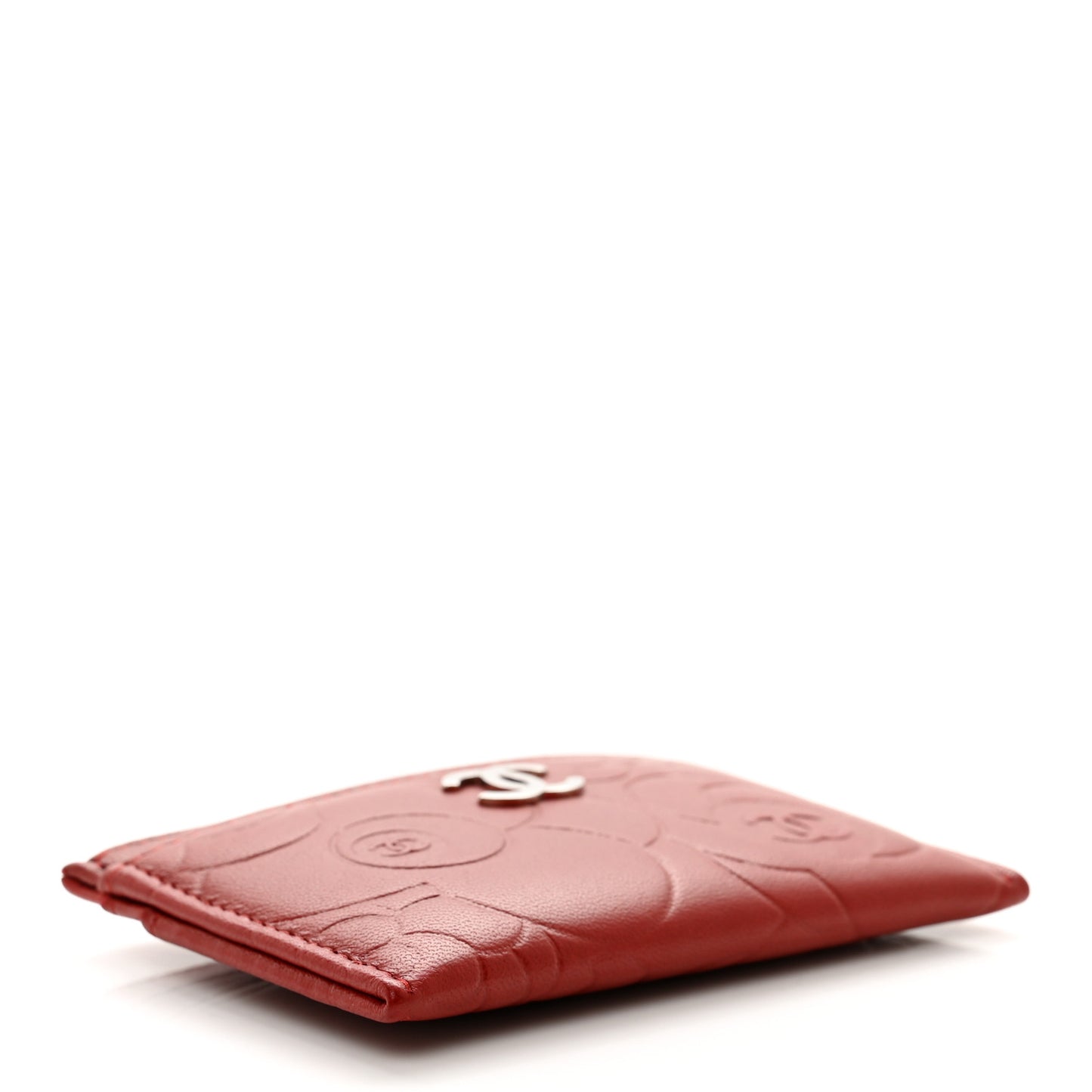 Lambskin Camellia Embossed Card Holder Red