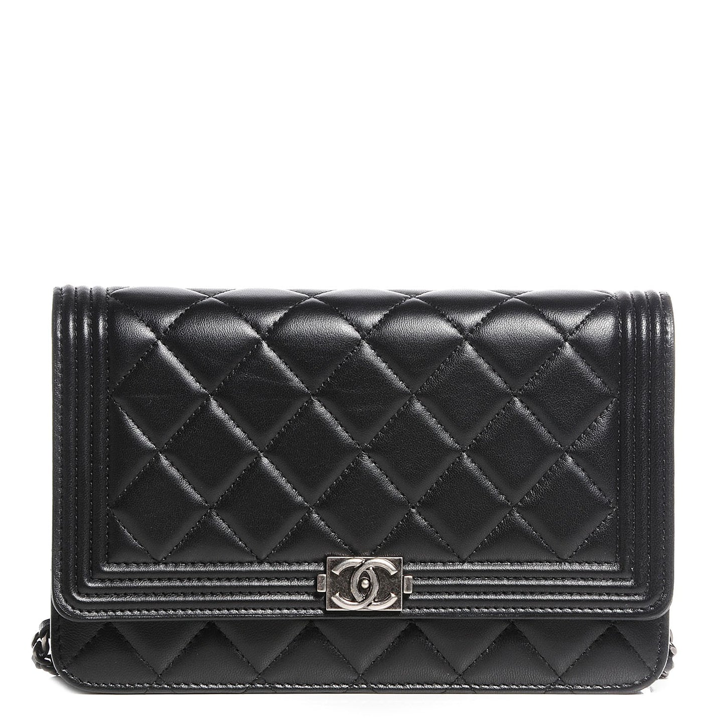 Lambskin Quilted Boy Wallet On Chain WOC Black