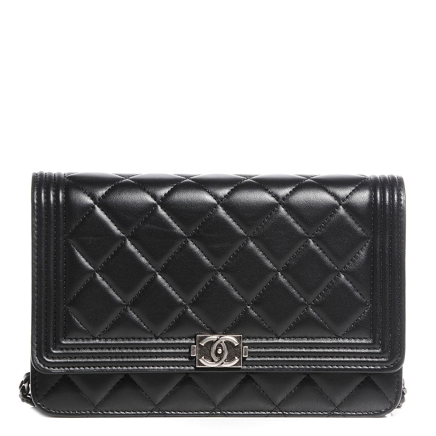 Chanel Lambskin Quilted Boy Wallet On Chain WOC Black 1 of 8