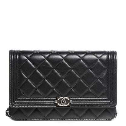 Chanel Lambskin Quilted Boy Wallet On Chain WOC Black 1 of 8