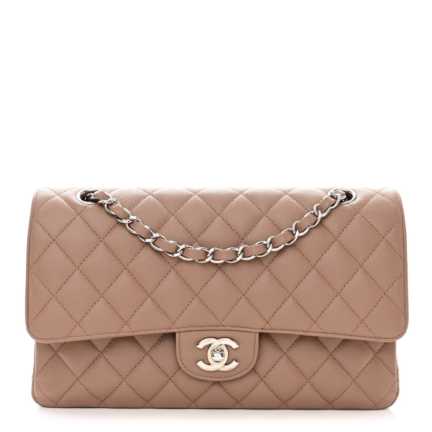 Caviar Quilted Medium Double Flap Beige