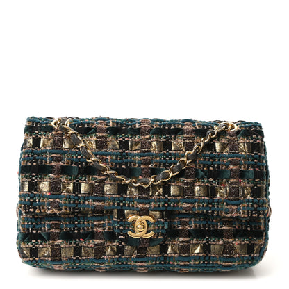 Chanel Tweed Metallic Lambskin Quilted Egyptian Double Flap Multicolor Gold 1 of 10