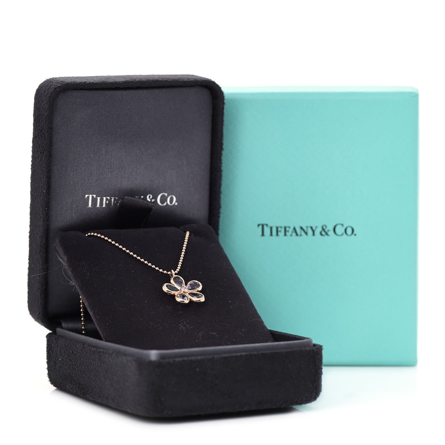 Tiffany 18K Rose Gold Amethyst Diamond Sparklers Flower Pendant Necklace 6 of 6