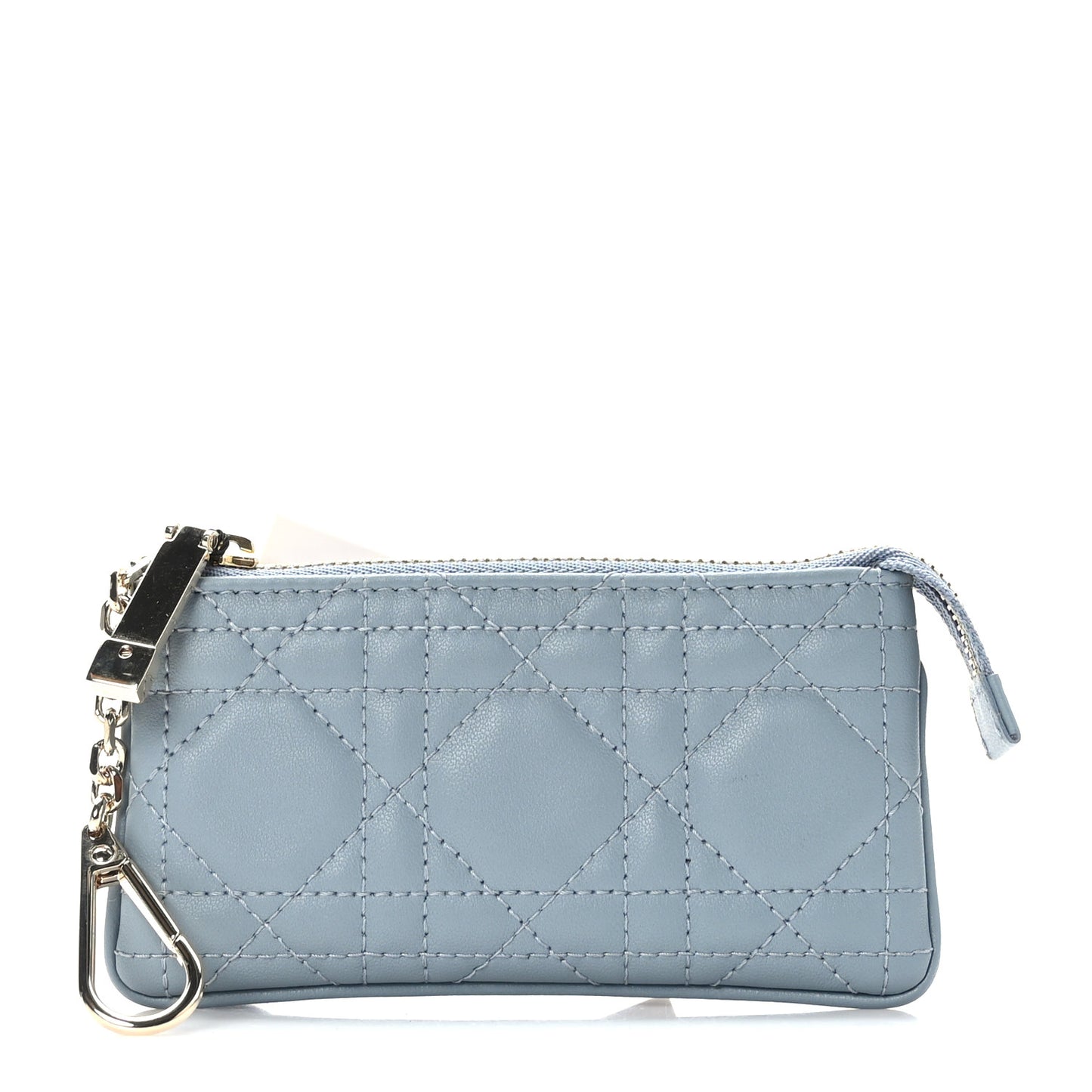Lambskin Cannage Lady Dior Zipped Key Case Cloud Blue