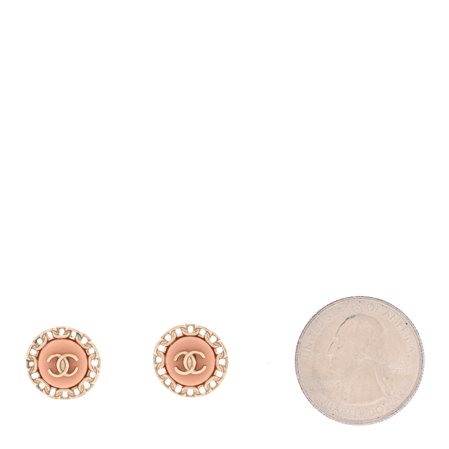 Resin Chain CC Round Earrings Gold Pink