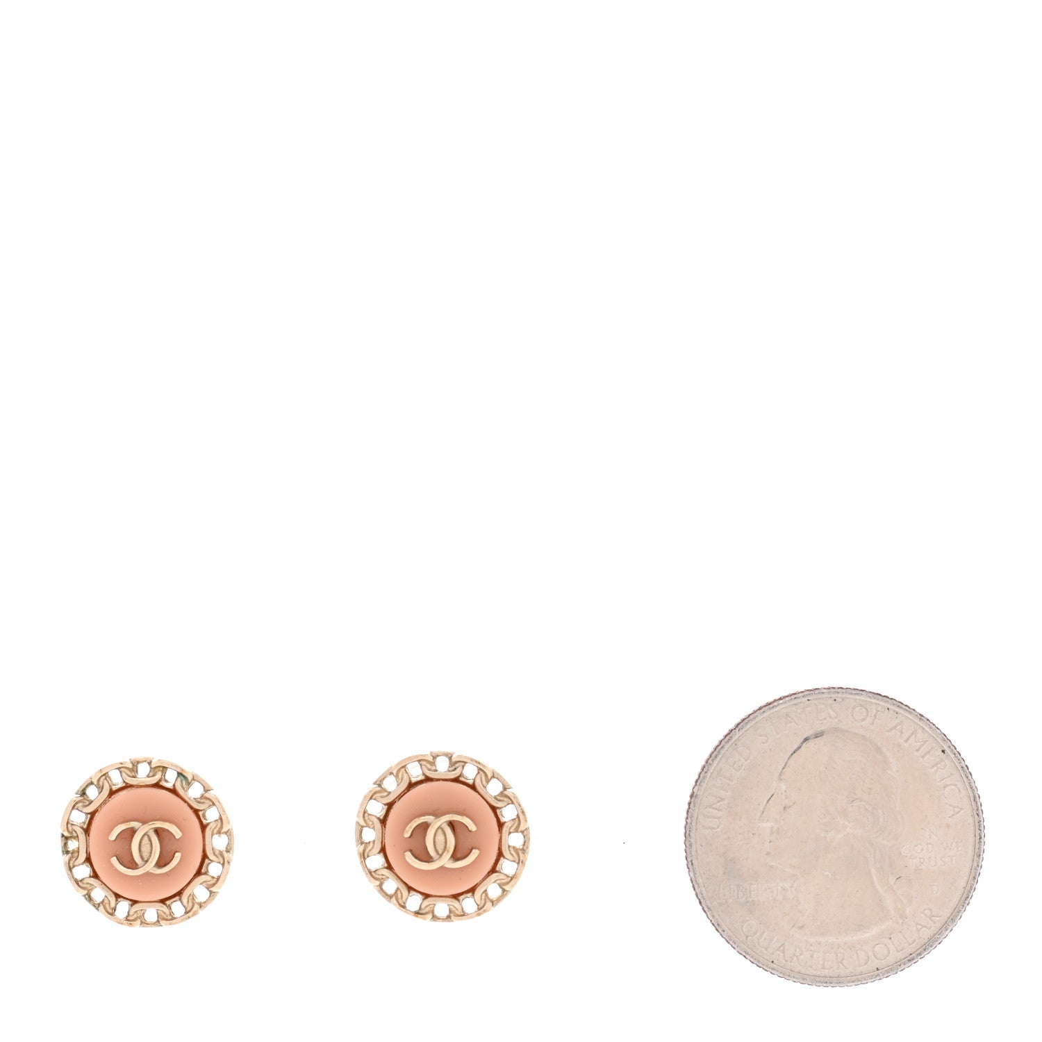 Chanel Resin Chain CC Round Earrings Gold Pink 2 of 5