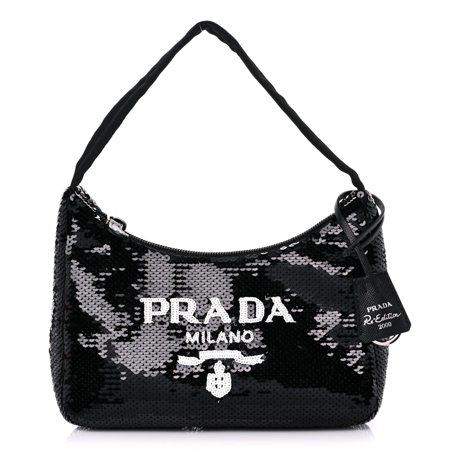 Paillettes Sequin Mini Re-Edition 2000 Bag Black White