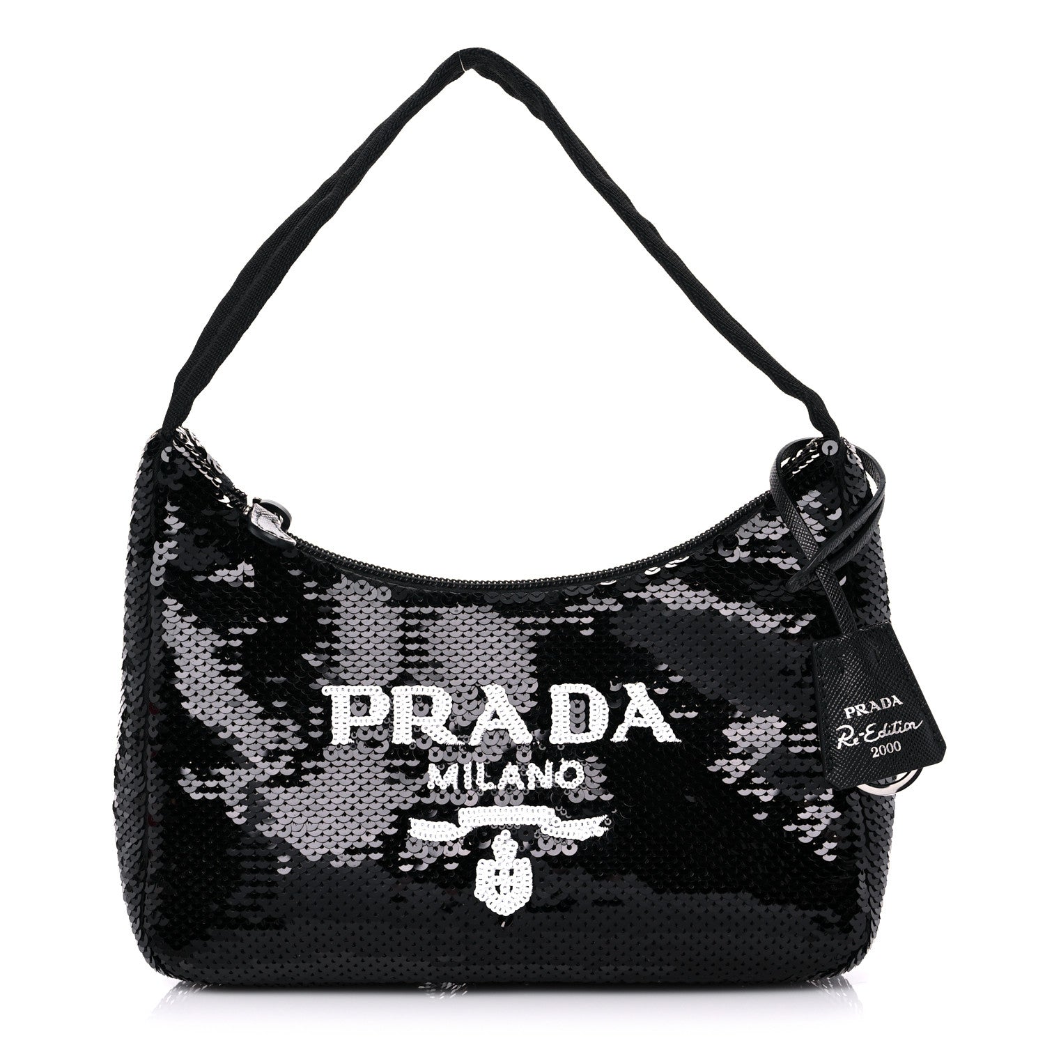 Prada Paillettes Sequin Mini Re-Edition 2000 Bag Black White 1 of 10