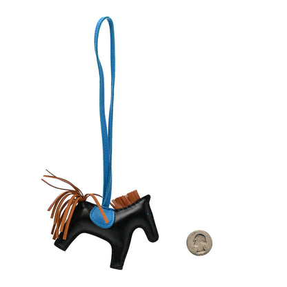 Hermes Milo Lambskin Grigri Rodeo Horse Bag Charm PM Black Gold Bleu Zanzibar 2 of 5