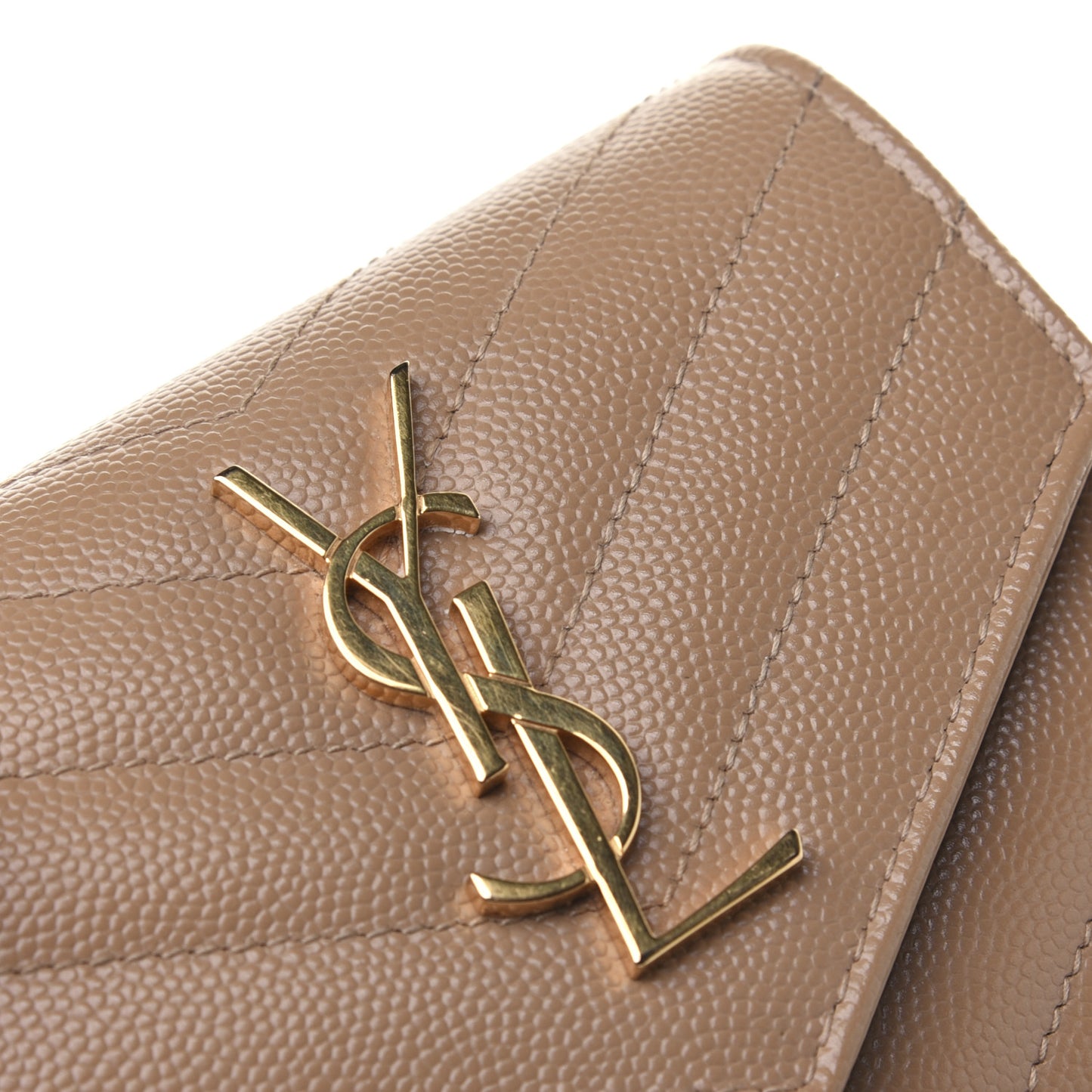 Grain De Poudre Matelasse Chevron Monogram Compact Tri Fold Wallet Light Taupe