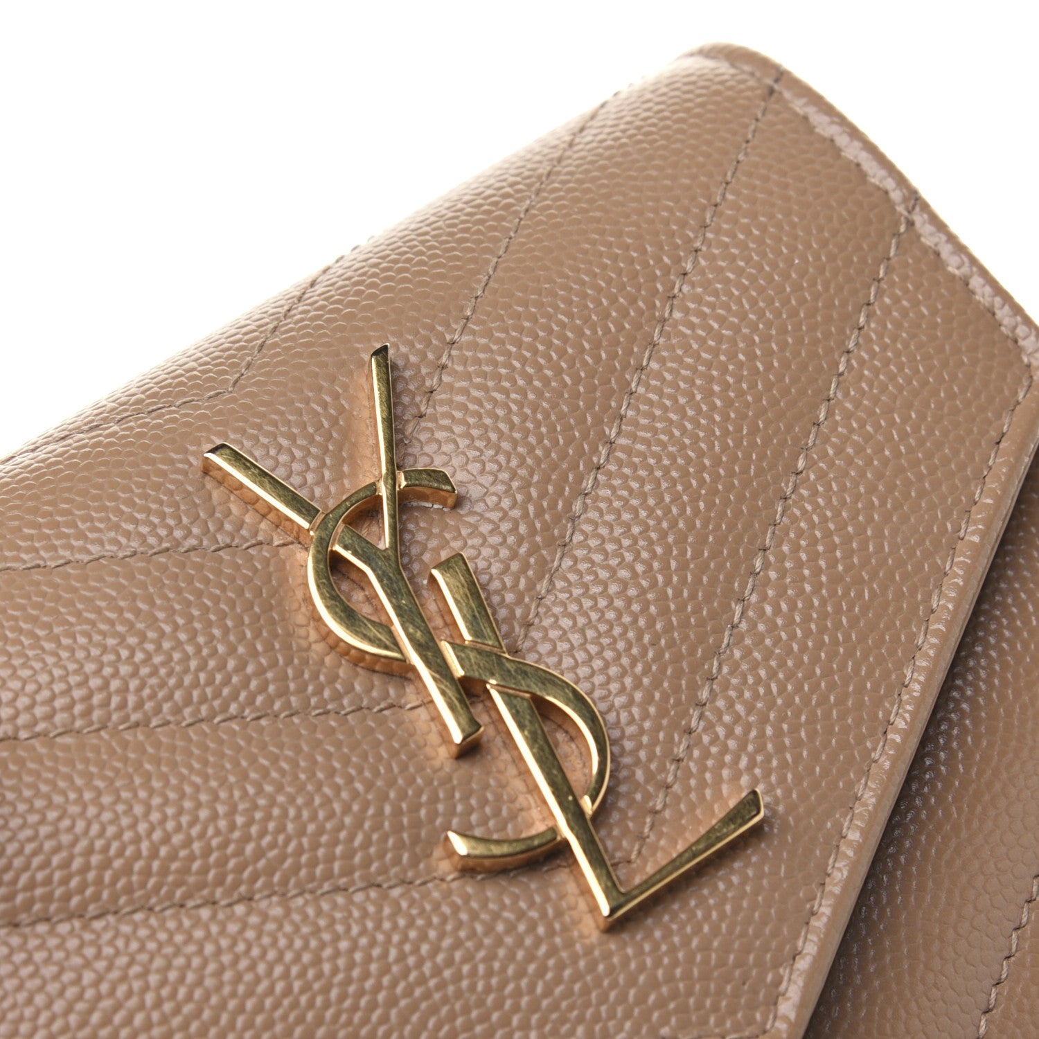 Saint Laurent Grain De Poudre Matelasse Chevron Monogram Compact Tri Fold Wallet Light Taupe 11 of 11
