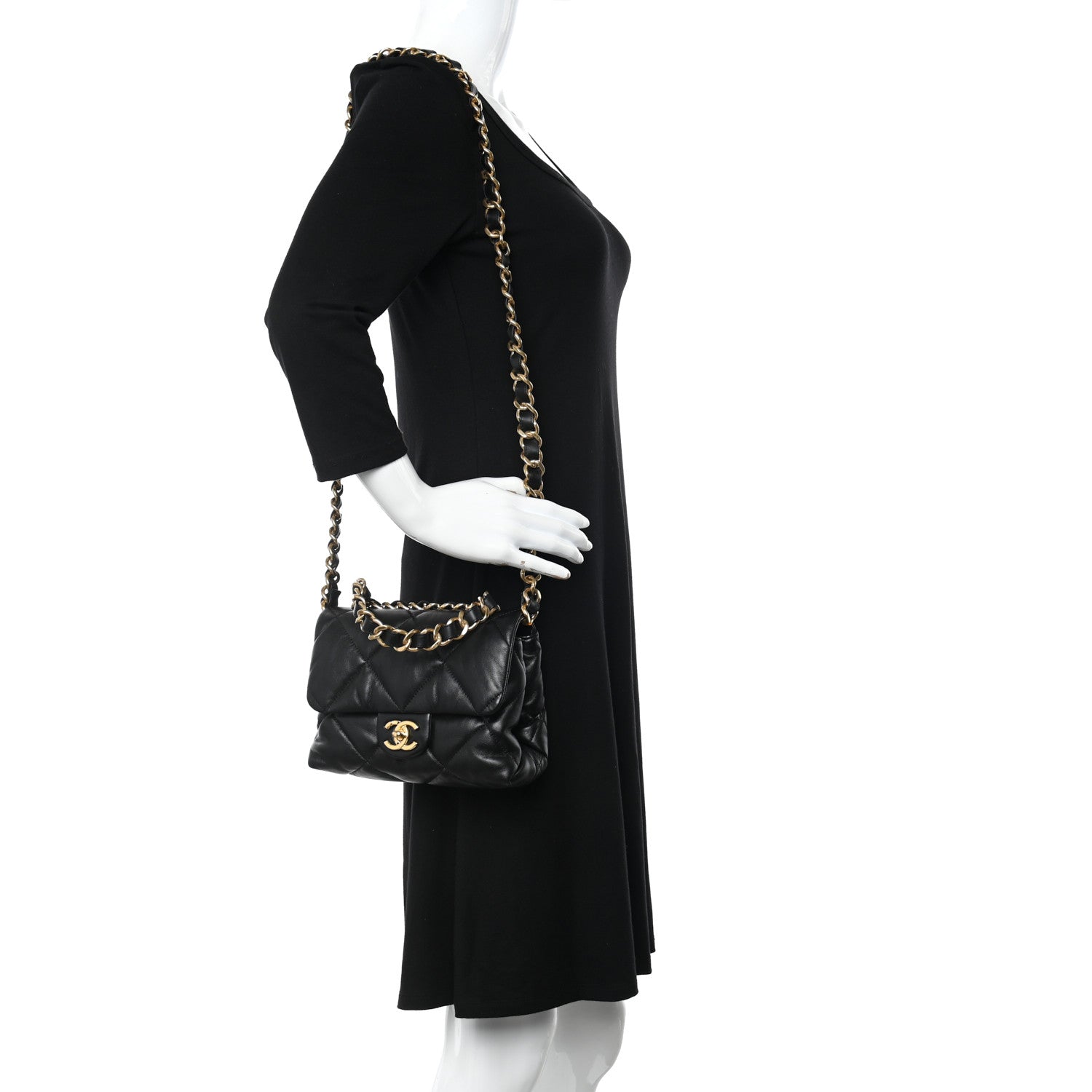 Chanel Lambskin Quilted Small Chain Top Handle Flap Black 2 of 10