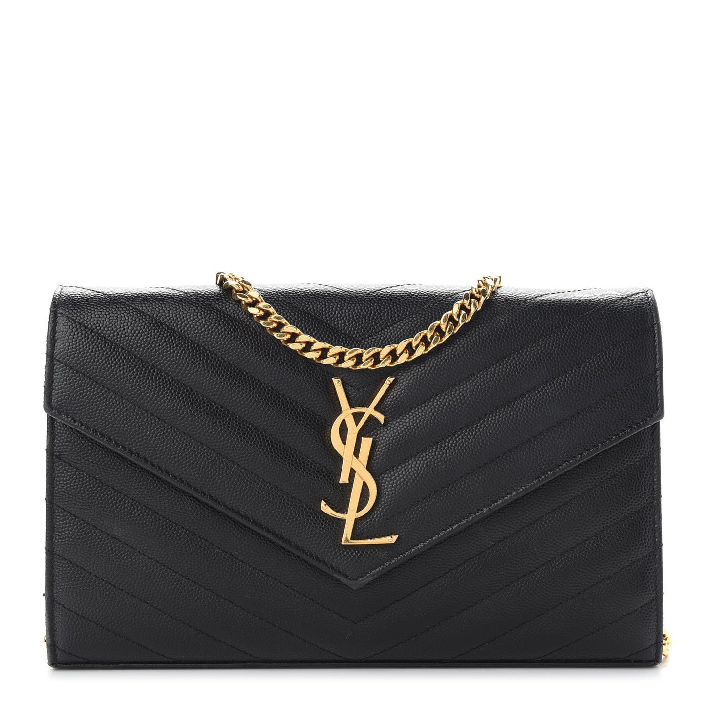 Grain De Poudre Matelasse Chevron Monogram Chain Wallet Black