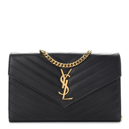 Saint Laurent Grain De Poudre Matelasse Chevron Monogram Chain Wallet Black 1 of 10
