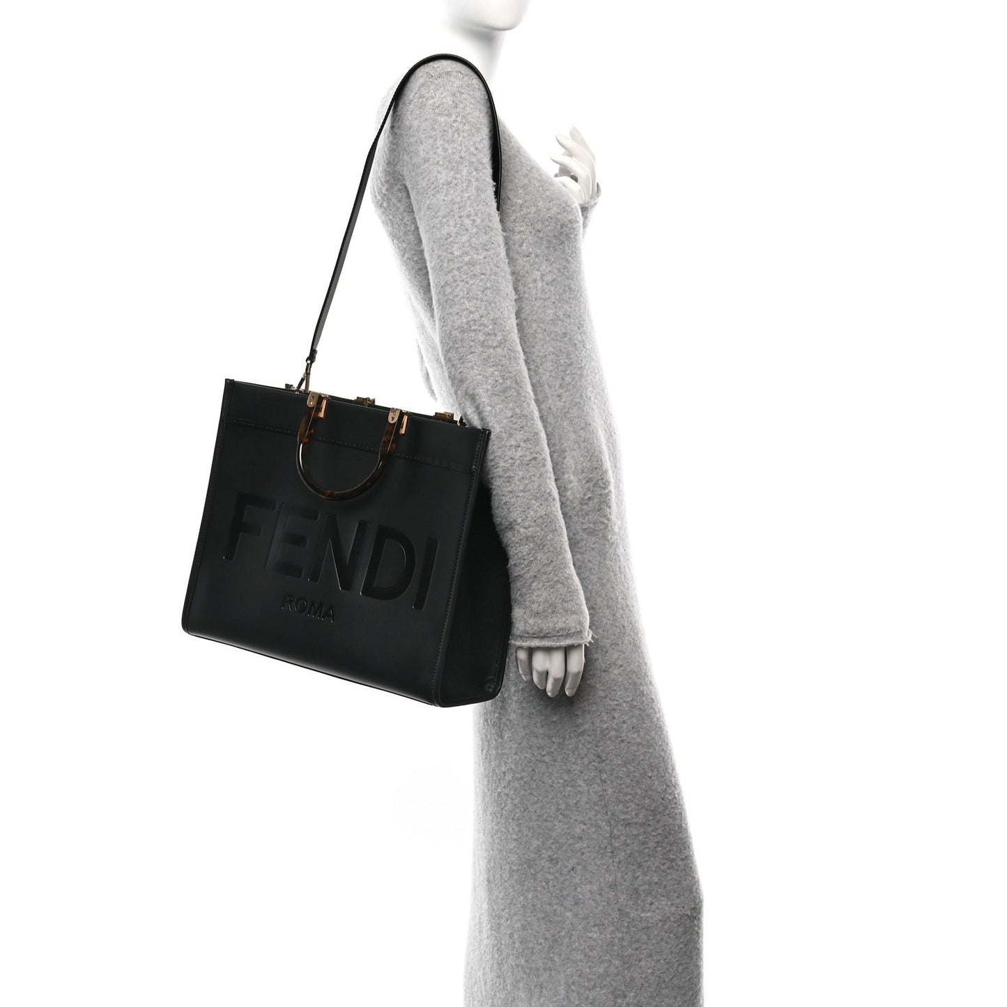 Vitello King Plexiglass Medium Fendi Sunshine Shopper Tote Black