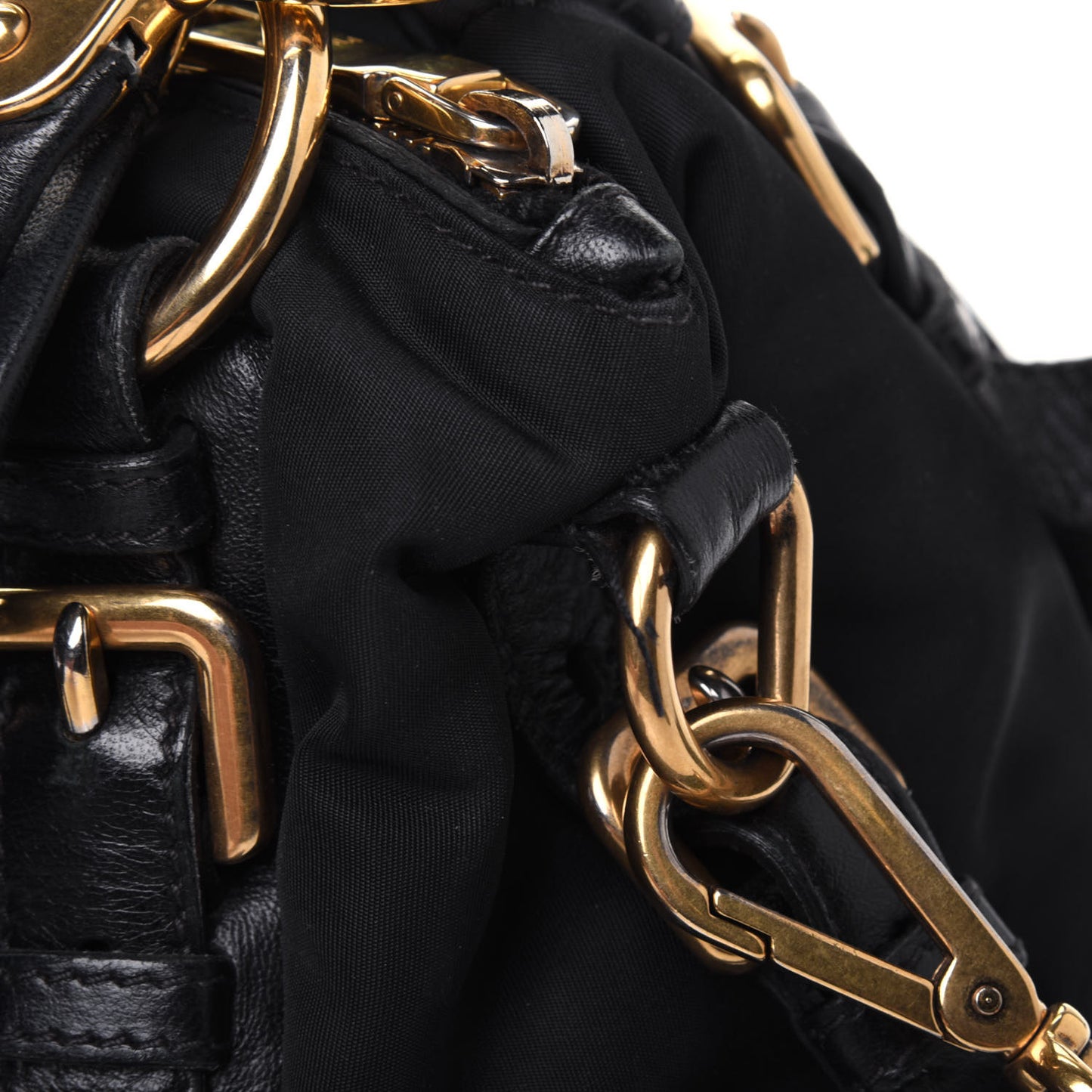 Nylon Tessuto Soft Calfskin Small Shopping Satchel Black