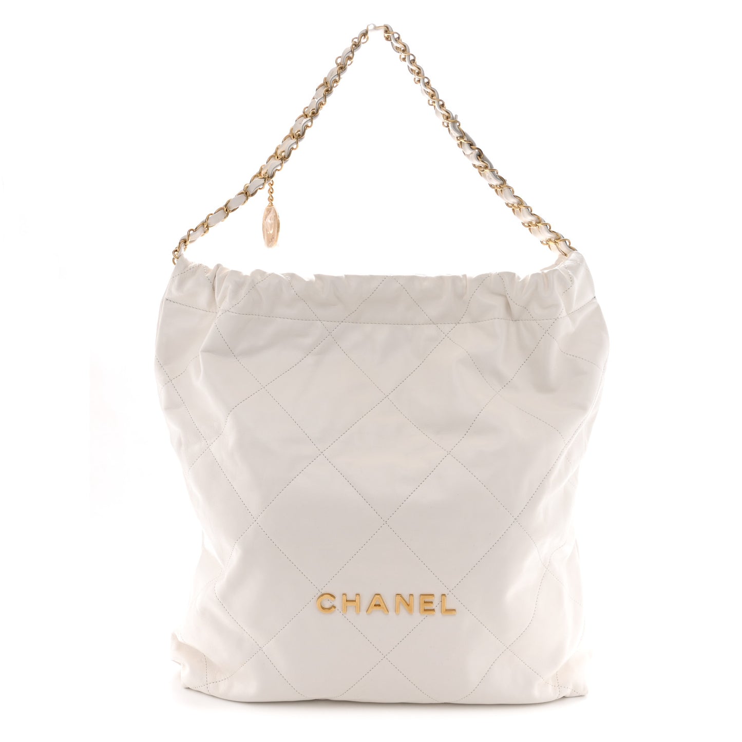 Shiny Calfskin Quilted Large Chanel 22 White