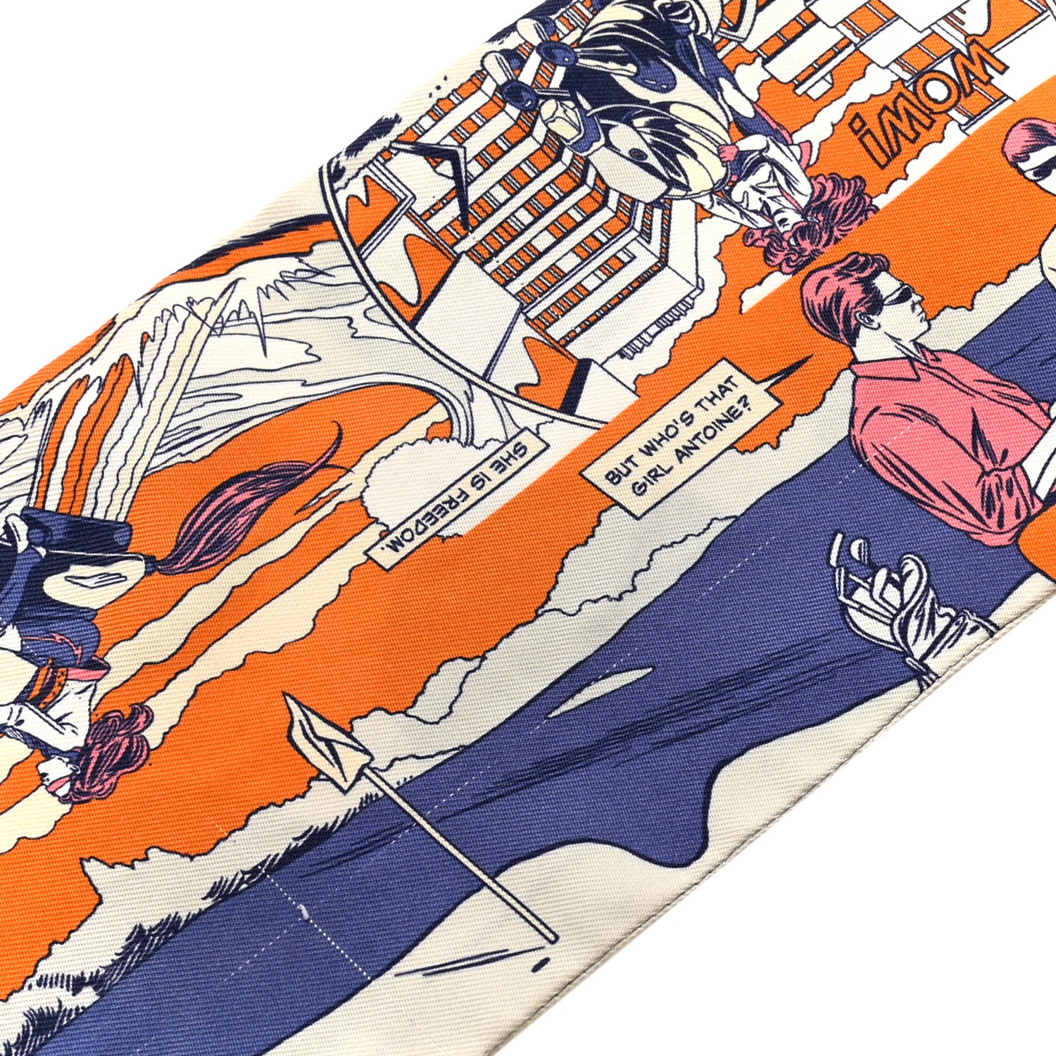 Hermes Silk Twill Up Wow Maxi Twilly Bleu Corail Orange 7 of 7