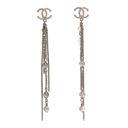 Chanel Metal Chain Pearl CC Drop Earrings Silver 1 of 4