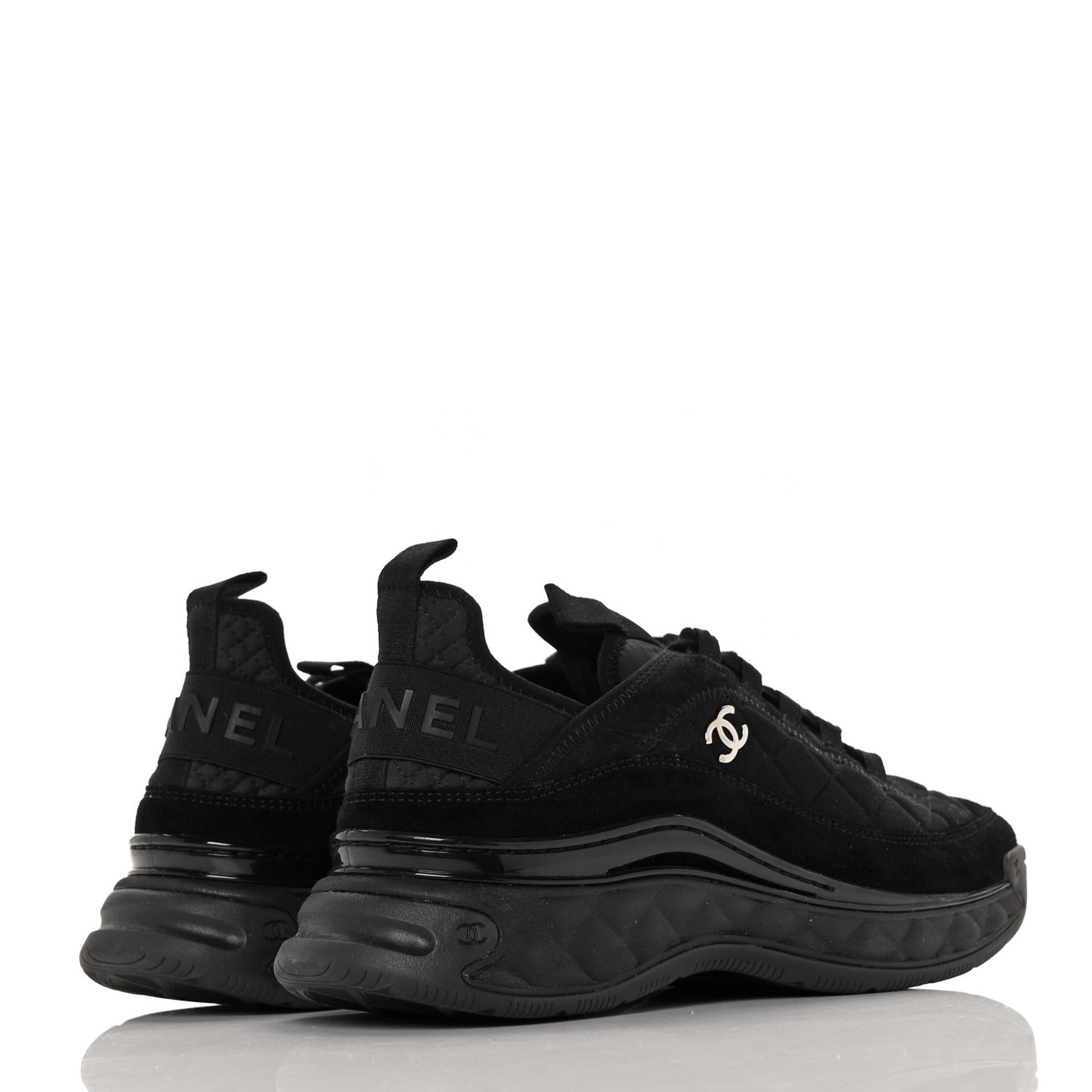 Suede Calfskin Mixed Fibers CC Sneakers 39.5 Black